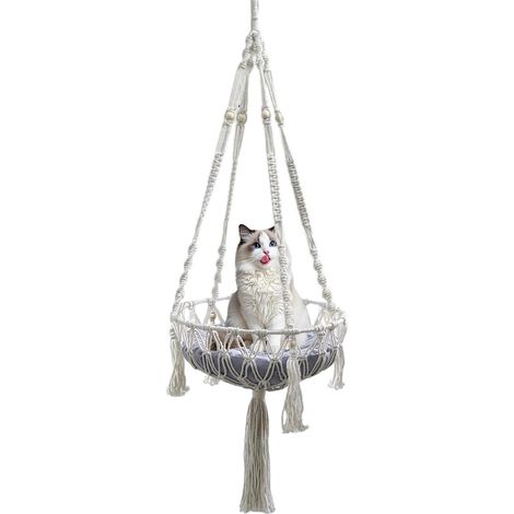 1 - Hamac Chat - Fauteuil Suspendu - Corde Coton Bohème - Repos Escalade Rangement - Pour Fenêtre Bureau - Naturel - 120x40cm (1/5)