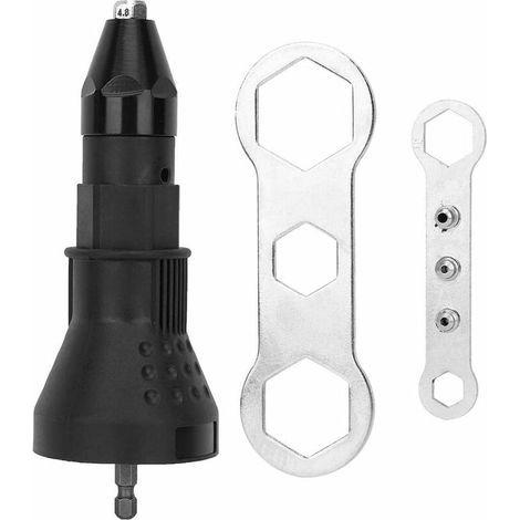 Pistolet à rivets électrique, pistolet à rivets professionnel, adaptateur de rivetage pour perceuse sans fil, kit de réglage d'écrou de pistolet à rivets conçu pour les rivets (noir) (1/5)