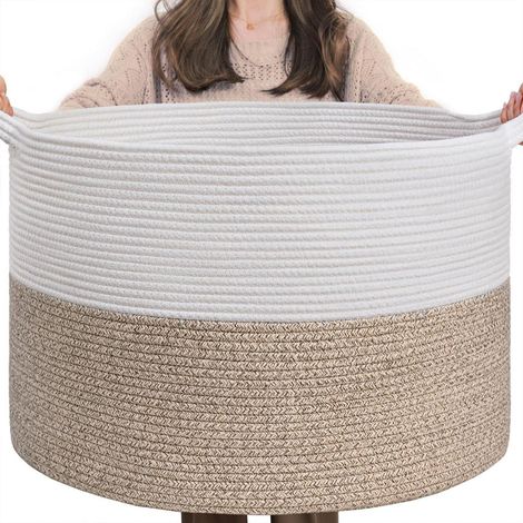 Großer Aufbewahrungskorb aus Baumwolle, 55x35cm, Braun Weiß, Waschbar (1/5)