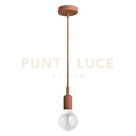 GSO083- PENDENTE FLIP CAVO IN STOFFA E ROSONE RAME 1 LUCE ATTACCO E27 D.4,6CX6,9M