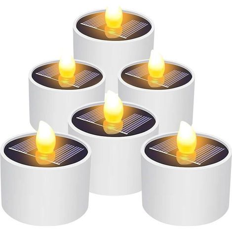 Lot de 6 lampes solaires chauffantes d'extérieur sans flamme ni scintillement. étanches IP65. rechargeables. à LED avec capteur crépusculaire pour lanterne de jardin ou camping - FX (1/4)
