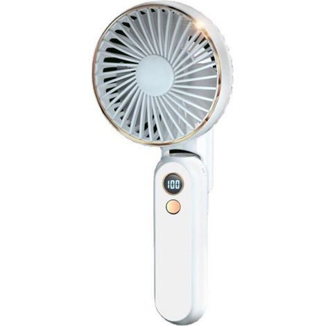 AMXCNOY USB-wiederaufladbarer tragbarer Ventilator, Mini-Faltventilator für Tisch und Reisen mit 5 Geschwindigkeitsstufen, Digitalanzeige, leiser Betrieb, für den Innen- und Außenbereich (Weiß) (1/5)
