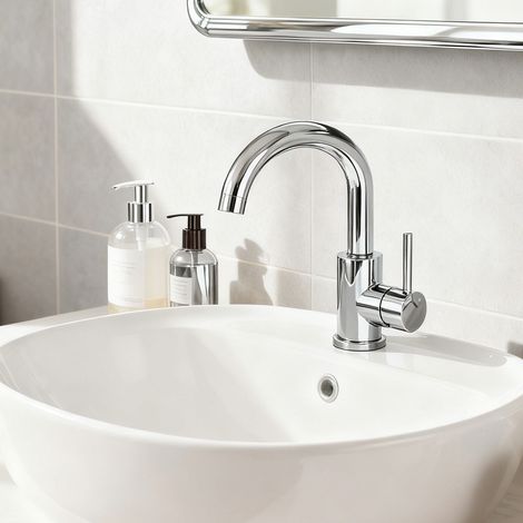 Océan Robinet Lavabo Mitigeur Salle de Bain, 360° Rotatif Bec/U-forme Design Courbé Classique, Acier Inox 304, Adapté à Lavabo/Vasque/Petite Cuisine, Finition chromé
