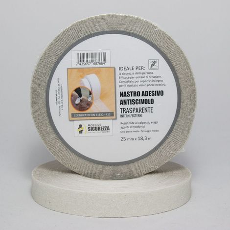 Nastro antiscivolo adesivo certificato trasparente in varie misure Packaging - 25 mm x 18,3 mt ( 1 Rotolo)