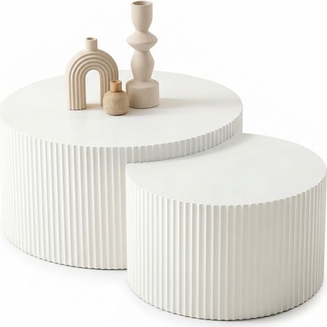 ELVMI Couchtisch-Set 2-teilig mit Wellenkanten, Mattweiße Oberfläche, aus MDF, für Wohnzimmer und Schlafzimmer (1/5)
