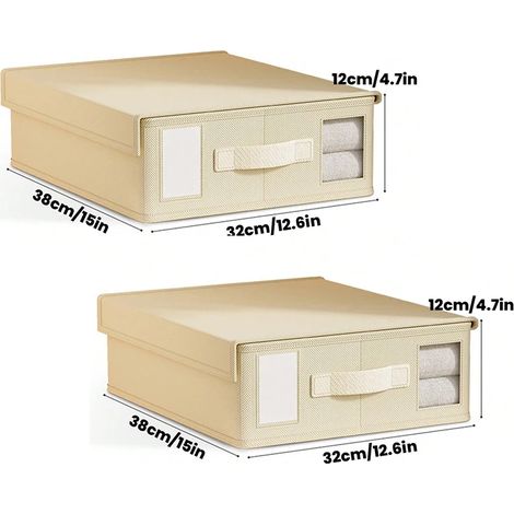 Boîte de rangement pour draps (beige, lot de 2) avec fenêtre de visualisation et poignée (1/5)