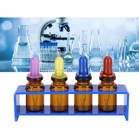 Lot de 4 flacons compte-gouttes vides bleus avec support, idéal pour huiles essentielles, parfums et soins dentaires (1/4)