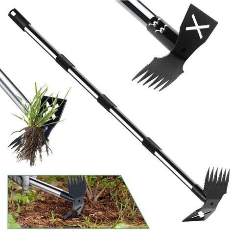 Râteau Houe 2 en 1 avec Manche Long 150 cm Extracteur de Mauvaises Herbes Outil de Jardinage Multifonction pour Cour Pelouse et Terrasse (1/4)