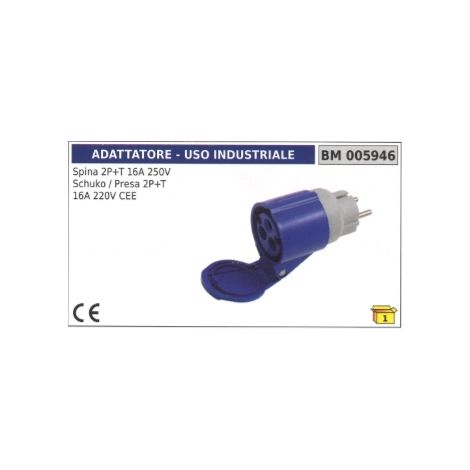 Adaptador industrial clavija 2 polos+tierra 16A 250V schuko/toma 2 polos+tierra 16A