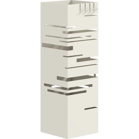 Paraguero cuadrado de metal con bandeja escurridora extraíble y 4 ganchos, 15,5 x 15,5 x 49 cm, beige (1/5)