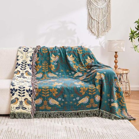 Sofadecke — Wendbare Sofadecke im Boho-Stil mit Quasten — Strapazierfähige & dekorative Sofahusse (200 × 230 cm) — Verwendbar als Sofadecke, Überwurf oder Schutzauflage