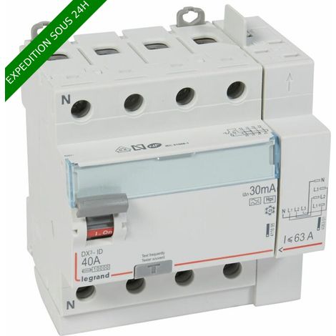 Legrand – Interrupteur différentiel DX³-ID 4 pôles 400V 40A type F 30mA – Détection haute fréquence – Protection par bornes à vis et automatiques – 5 modules