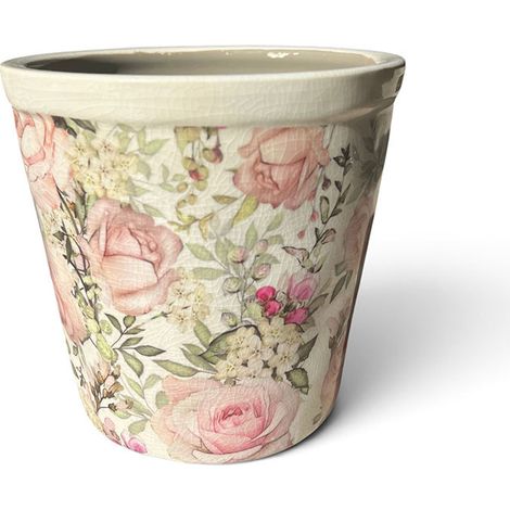 Pot de fleurs en Céramique Rose style jardin Anglais 17x16cm (1/4)