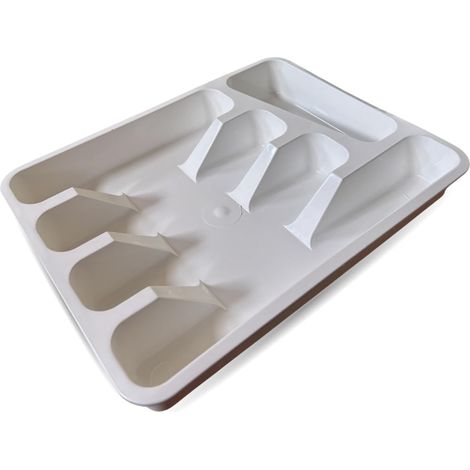 Organisateur Couverts 5 Compartiments Range-Tiroir Cuisine Plastique 33x26x5 cm Plateau de Rangement pour Fourchettes, Couteaux, Cuillères, Blanc (1/5)