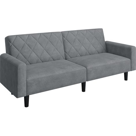 Yaheetech – Canapé-lit convertible 3 places en velours gris – Dossier réglable – Capacité 302 kg – Design matelassé – Dimensions 159x94 cm (1/5)