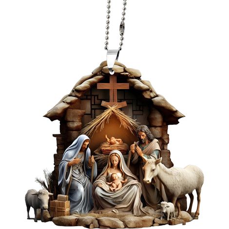 Ornement De Scène De Nativité - Acrylique 3D - Décoration De Sapin De Noël Et Rétroviseur Automobile - Lot De 1 Pièce (1/4)