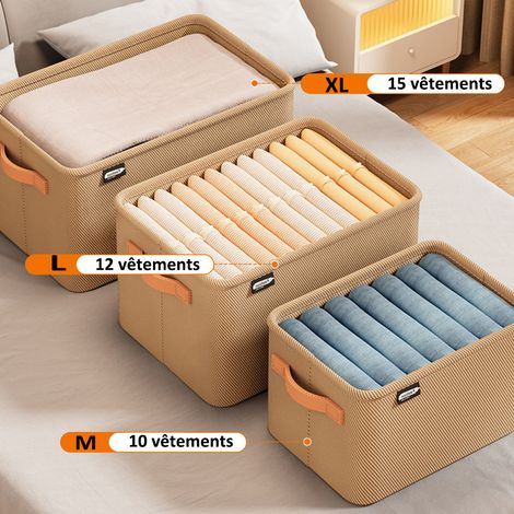 Lot de 3 paniers de rangement pour vêtements de tailles différentes, avec cadre en acier épais. Boîte de rangement pour vêtements, pantalons et autres articles divers. (1/5)