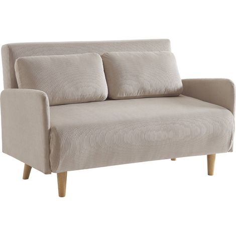 Canapé convertible 2 places scandinave velours côtelé - Panam - pieds bois. banquette. dossier inclinable Velours côtelé Beige (1/5)