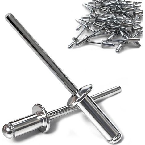 Lot de 100 rivets aveugles en aluminium à extrémité ouverte, grande bride et mandrin en acier, pour assemblage du métal, plastique et bois (1/5)