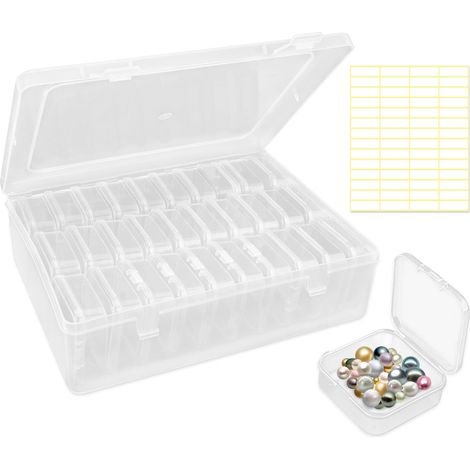 Lot de 30 petites boîtes de rangement transparentes pour perles, petites boîtes en plastique avec couvercles à charnière et étiquettes autocollantes, étui en plastique pour le rangement