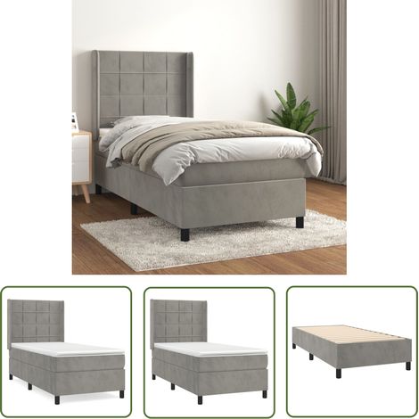 The Living Store Boxspringbett mit Matratze Hellgrau 90x200 cm Samt - Samtbett - Boxspringbett - Doppelbett - Bettauflage - Matratze (1/5)