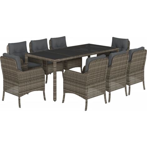 Maison Exclusive - 9-tlg. Garten-Essgruppe mit Kissen Grau Poly R