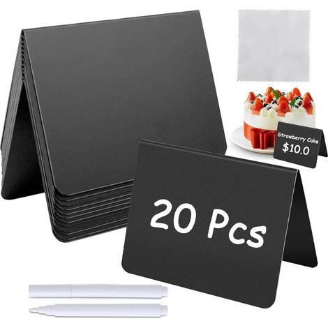 Lot de 20 ardoises – Mini ardoise 100 x 75 mm – Marque-place et porte-nom de table – Ardoises en PVC Effaçables avec 2 Feutres + 1 Chiffon – Tableau Noir A pour Mariage, Fête, Buffet (1/5)