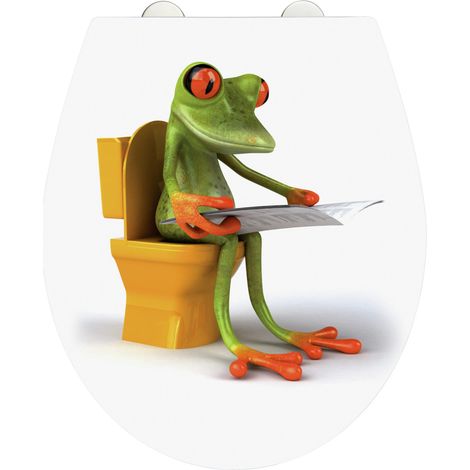 Wenko – Abattant WC FROG NEWS – Duroplast – Forme ovale – Fixation solide – Résistant aux taches et déformations