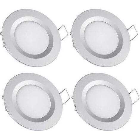 4 x Spot LED Encastrable 12V Trou 58-65mm 3W 3200K Plafonnier Encastré pour Camping-car Bateau Caravane Van Yacht Blanc chaud (Finition argentée)
