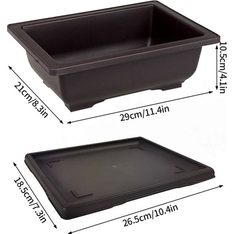 (Plateau rectangulaire XL) Pot à bonsaï imitation argile violette, pot de fleurs en plastique, pot pour plantes succulentes, jardinière de jardin (1/4)
