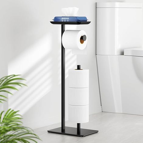 Free Standing Toilet Roll Holder with Top Storage Shelf, Toilet Paper Holder, Floor Standing Toilet Paper Dispenser, Storage Rolls of Reserve (1/5)
