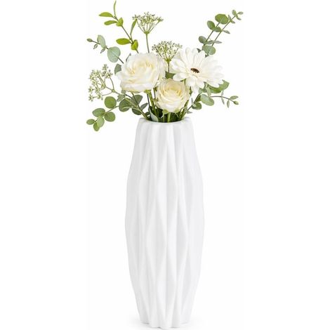 Pièce Vase Blanc, Décoration Maison Incassable en Plastique PE, Grand Decoratif Deco Table Salon Mariage, Géométrique Mat 21x5.5x4.5cm Nordique Ornement Minimaliste (1/5)