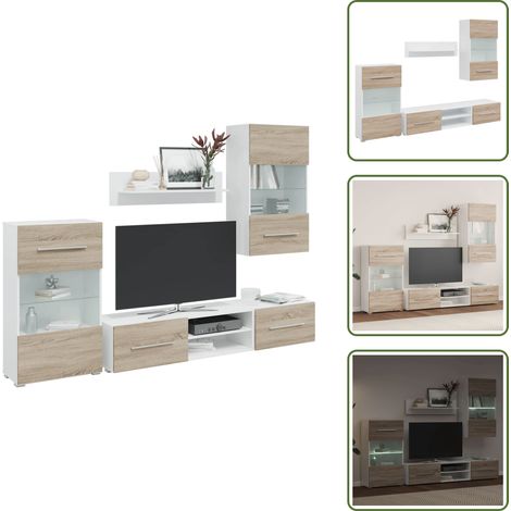vidaXL Meubles TV avec lumière LED 5pcs chêne sonoma bois d'ingénierie