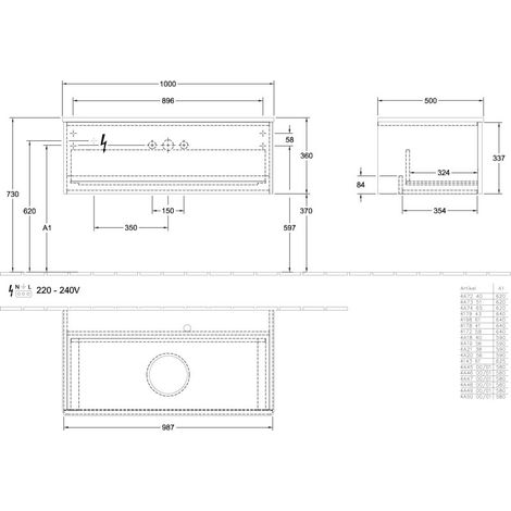 Villeroy & Boch K31150PD WTUS Antao K315 1000x360x500mm