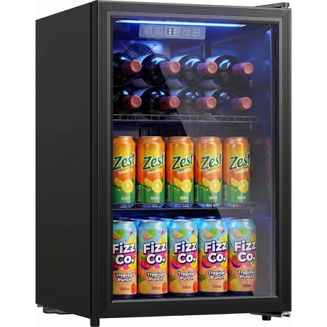 Réfrigérateur à boissons 70L et 70 canettes, petit frigo silencieux, porte en verre trempé, étagères réglables, noir (1/5)