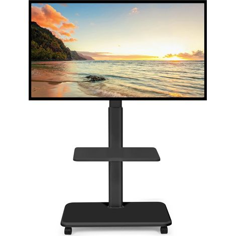 TV Stand on Wheels for 32-70 inch Flat/Curved LED/LCD/OLED TVs (up to 100 lbs), Height Adjustable Mobile TV Cart for Laptop Bedroom Office Student Outdoor Black (1/5)