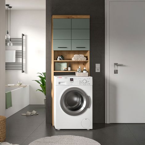 Meuble de machine à laver 63x24x191 cm chêne brun et kaki - OLBO