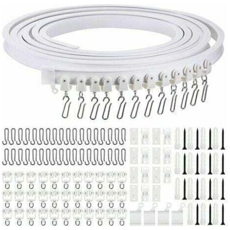 QORVA-Rail de rideau incurvé au plafond pliable de 5 mètres Rail de rideau incurvé flexible pour rail de rideau souple pour rail de rideau avec crochets de rideau en métal, séparateur de pièce pou (1/5)