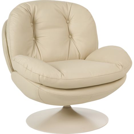 Sillón giratorio de piel sintética asiento acolchado base de una pata estilo vintage beige Nolvik (1/5)