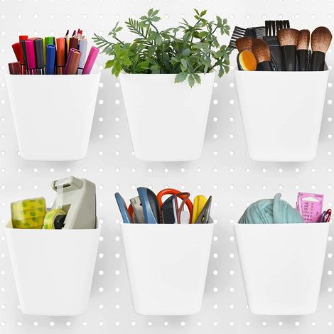 piezas de vasos grandes para tablero perforado con ganchos, contenedor de almacenamiento para tablero perforado de 1/4" x 1/8", soporte cuadrado en forma de caja, organizador de panel montado en la pa (1/5)