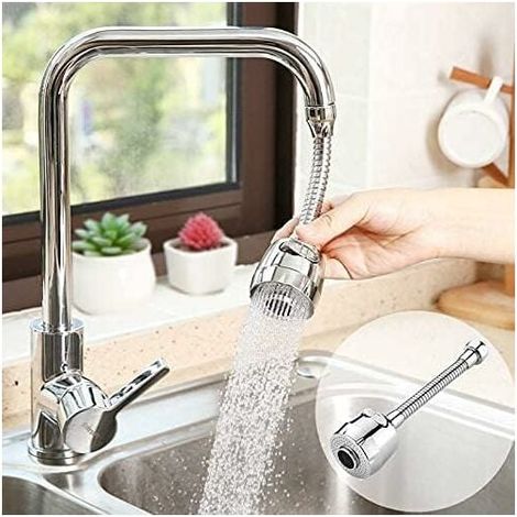 Wassersparende Filterdüse, um 360 Grad drehbarer Küchenarmaturkopf, 2 Modi, verstellbarer Duschkopf-Filtersprüher für Küche und Badezimmer (Silber)