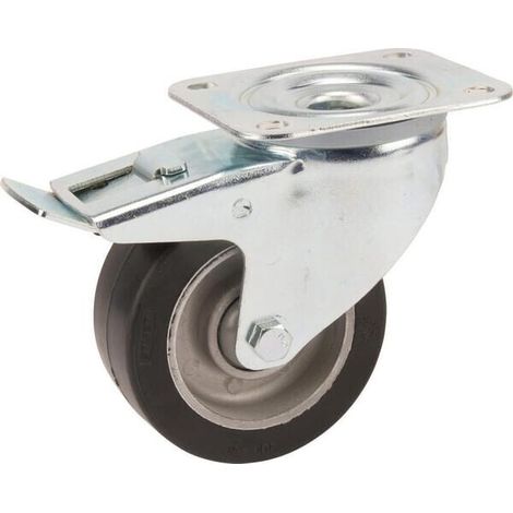 Rueda industrial giratoria en goma: di谩metro100 x 40 mm placa soporte con freno: 105 x 85 mm. Capacidad: 200 kg Tente TENTE