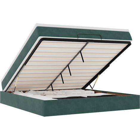 Estructura de cama otomana con colchón verde oscuro 160x200 cm (1/5)