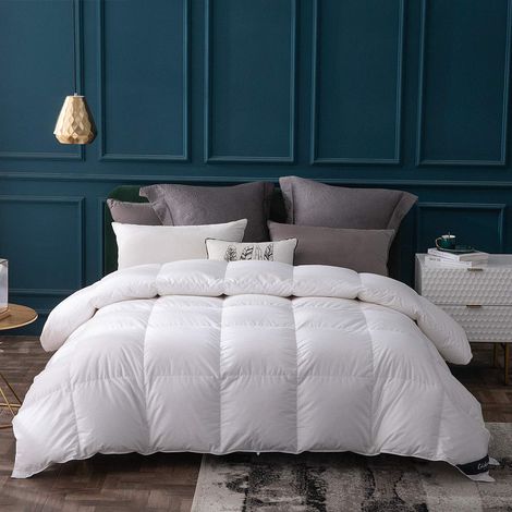 Couette en Duvet d'oie pour très Grand lit, Toutes Saisons, 400 Fils au Pouce carré, Ultra Douce, 100% Coton, 1 275,7 g, Rembourrage de 800 Fils avec languettes d'angle, Blanc (1/5)