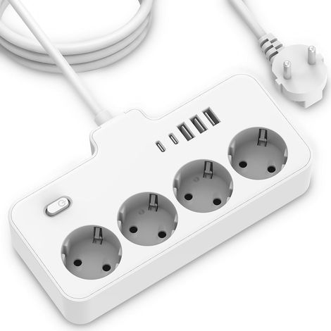 Multiprise Compacte EU, 4 Prises + 5 USB (2 Type-C) Multiprise Rotative, Câble Court Flexible, Adaptateur de Prise Murale pour Maison, Bureau, Essentiels de Voyage (1/5)