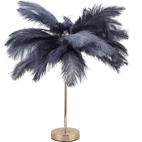 Lampe de table en plumes d'autruche G4, veilleuse de chevet pour chambre, décoration mariage, grise, prise UE 220V (1/5)
