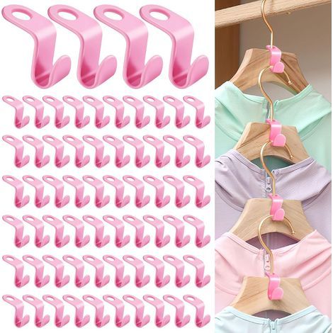 64 ganci appendiabiti, clip di estensione, ganci di collegamento per mini appendiabiti a cascata salvaspazio, organizer per armadio (rosa) (1/5)