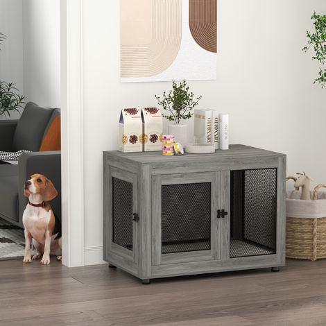 Jaula para perro 94 x 60 x 71,5 cm de contrachapado gris con 2 puertas - MEUBLIV (1/5)