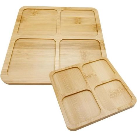 2 plateaux de service en bambou, compartiments multiples, plateau repas et café, décoration intérieure, usage polyvalent à la maison ou en extérieur (1/4)