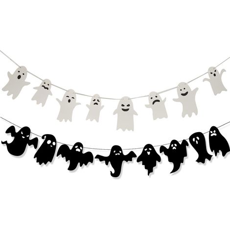 Lot de 2 bannières décoratives d'Halloween, ornement suspendu squelette fantôme noir (1/5)